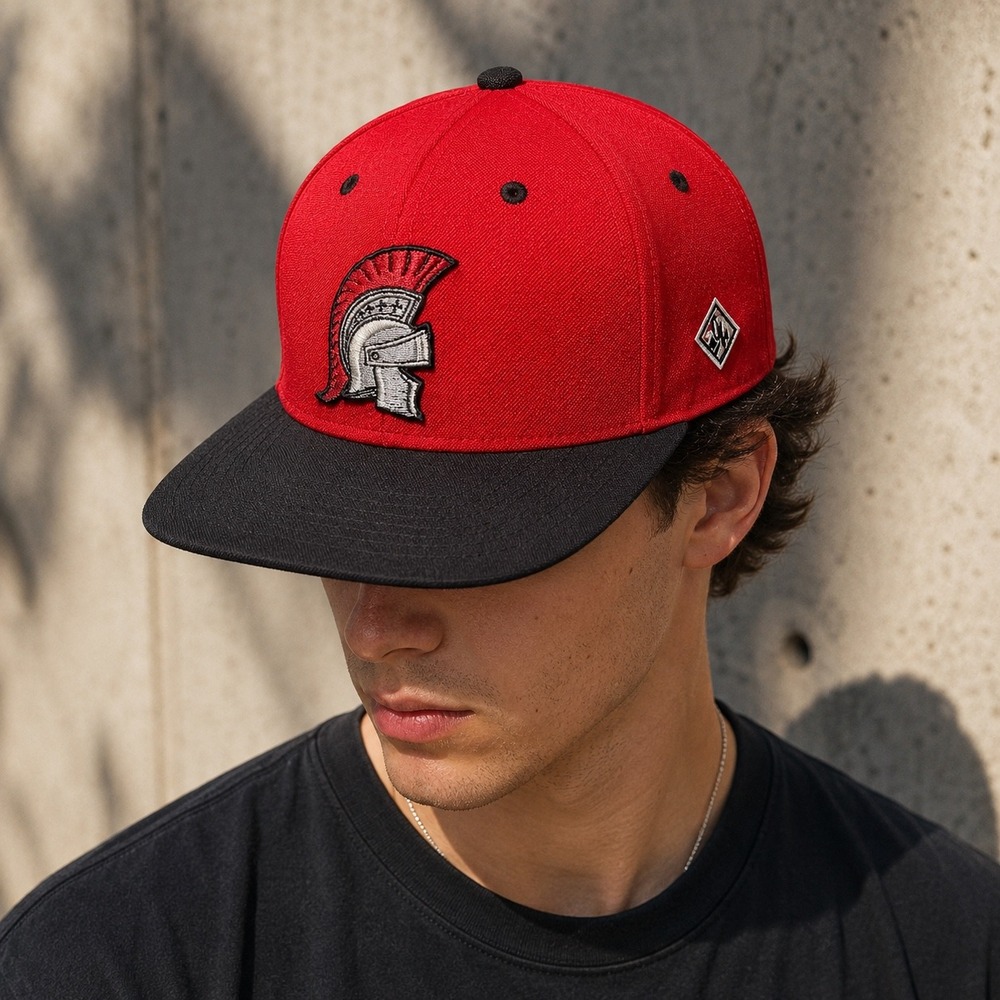 The Game Pro Hat Mens Medium Red Black Saints Spartan Helmet Fitted GP341 Cap